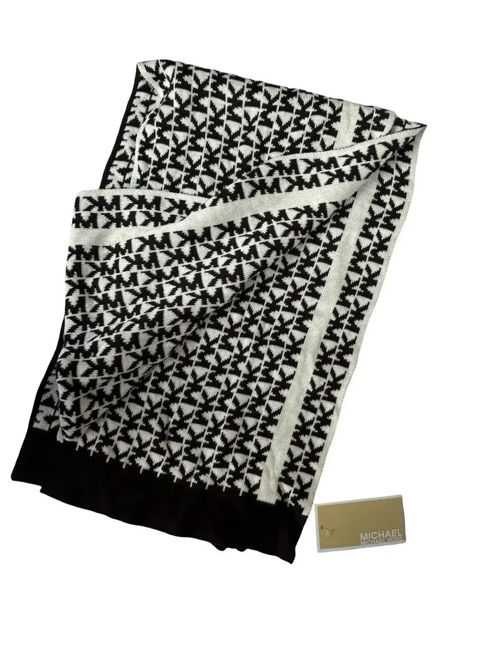 NWT Michael Kors MK Logo Knit Scarf Black White Monogram Winter Wrap‎ Unisex